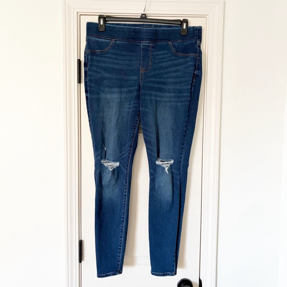Old Navy Dark Wash Distressed Rockstar Jeggings Skinny Jeans 14 elastic waist